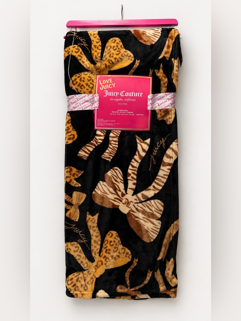 Juicy Couture Leopard cheetah Bow Plush Throw Blanket Oversized Y2K